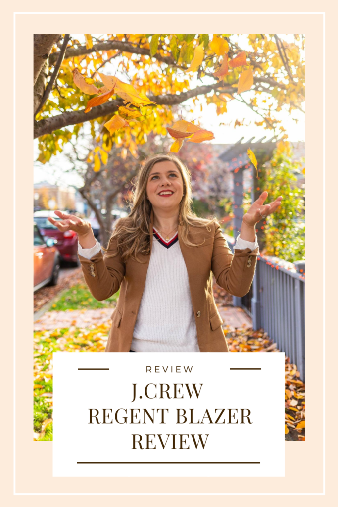 This J.Crew Regent blazer review will share everything you need to know before purchasing. Click to read details about fit, price, colors, as well as cheaper alternatives like the School Boy Blazer. It's a preppy fall blazer that you'll own for years. Click to read more #falloutfit #jcrew #preppyoutfit