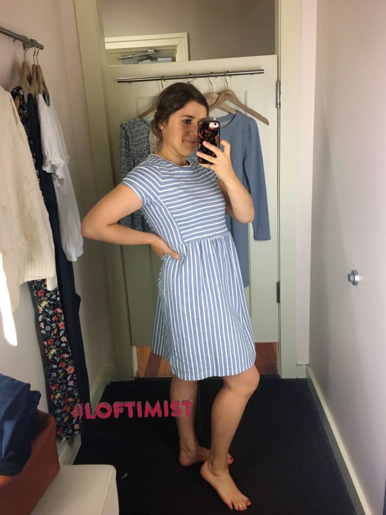 loft spring sale - loft blue white stripe dress - northwest blonde 2