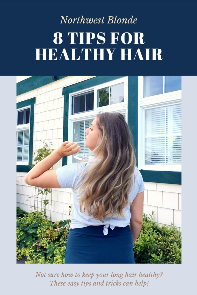 Do you want to go longer in-between salon visits? Maintaining long healthy hair has never been easier! These 8 tips for healthy hair will help you grow out your hair with less damage. Just click to read these 8 easy tips for growing long healthy hair. #healthyhair #longhair #longhealthyhair