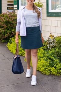 Athleisure outfit but make it cute? What about an athletic skort outfit? Wearing a woman's athletic skort outfit is the best of both worlds, looking cute and being comfortable. These athletic skorts will replace your leggings this summer. Click to read about this affordable skort you can find at Costco or Amazon #athleisureoutfit #athleisureoutfitsummer #amazonfashion