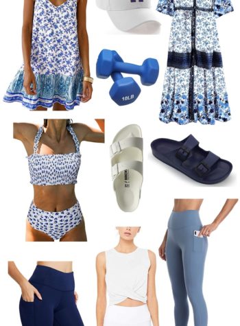blue and white amazon summer finds. These are all highly rated Amazon workout and fashion finds that are currently in my cart. They all are great for staples for moms. Click to shop #amazonfashion #workoutgear