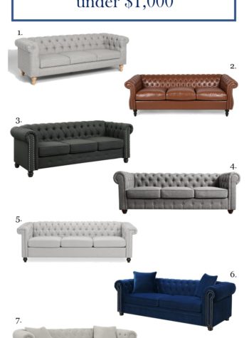 Are you looking for some living room decor inspiration. These affordable Chesterfield couches will temp you to remodel your living room or at least pin it to your living room inspiration board. All seven of these couches are under $800 #livingroom #homedecor #homedecorinspiration