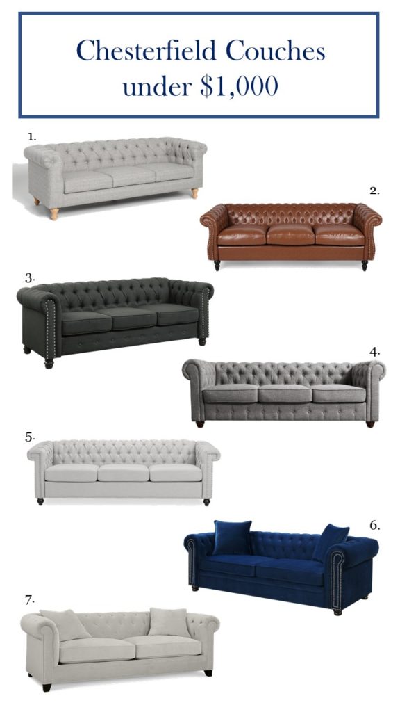 Are you looking for some living room decor inspiration. These affordable Chesterfield couches will temp you to remodel your living room or at least pin it to your living room inspiration board. All seven of these couches are under $800 #livingroom #homedecor #homedecorinspiration