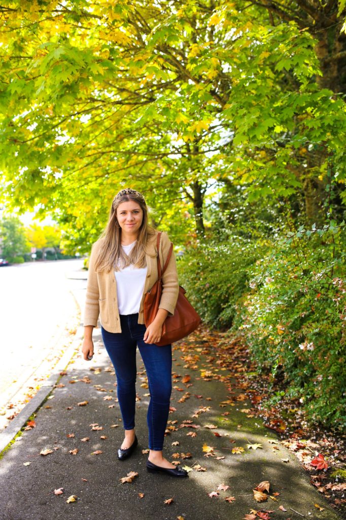 This J.Crew chunky cardigan is a great addition to your fall wardrobe. You can wear it with jeans and a tee shirt for an easy fall outfit or over a dress for a dressed up fall outfit. It's the perfect cropped cozy cardigan for fall #fallfashion #falloutfit