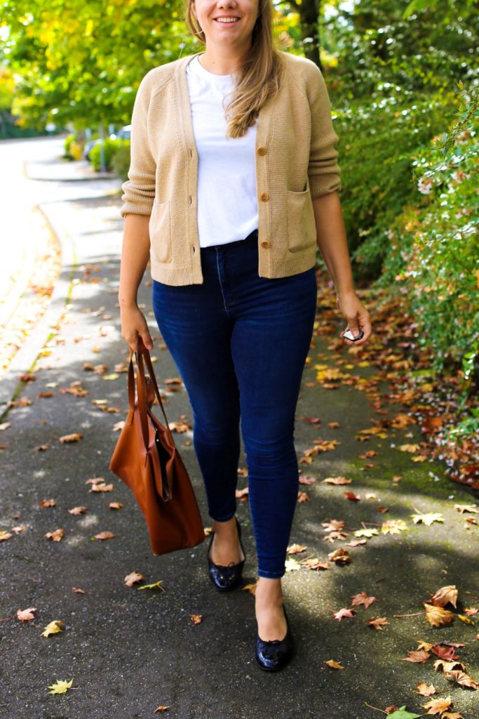 This J.Crew chunky cardigan is a great addition to your fall wardrobe. You can wear it with jeans and a tee shirt for an easy fall outfit or over a dress for a dressed up fall outfit. It's the perfect cropped cozy cardigan for fall #fallfashion #falloutfit