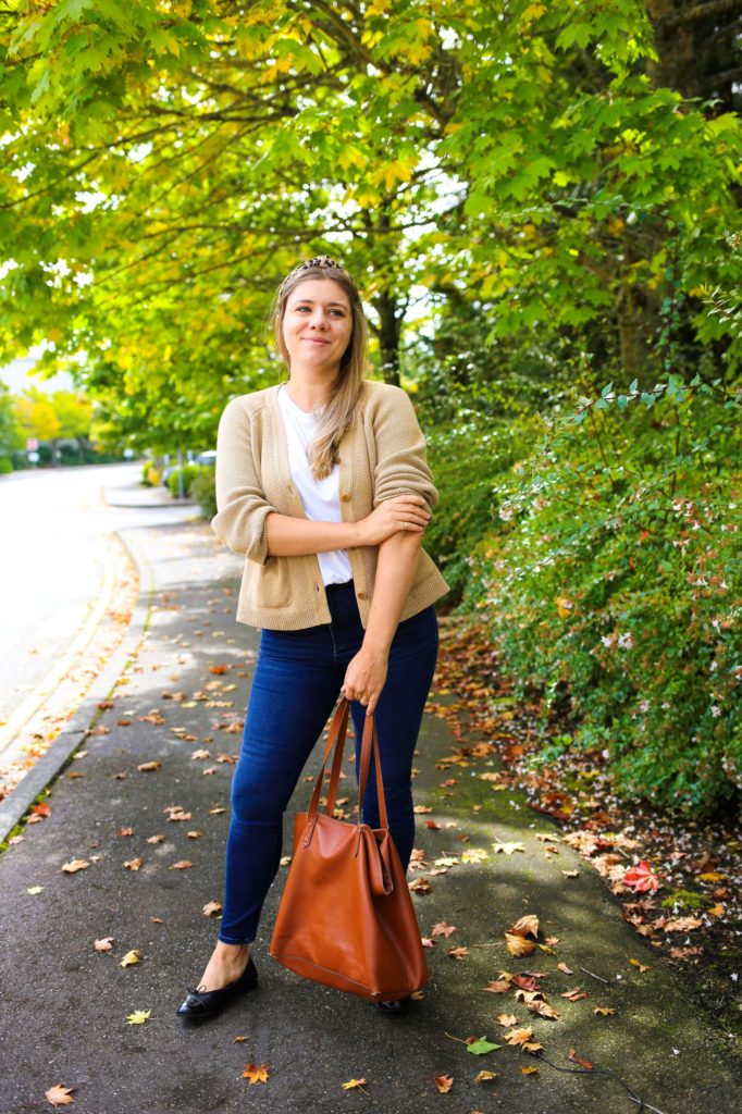 This J.Crew chunky cardigan is a great addition to your fall wardrobe. You can wear it with jeans and a tee shirt for an easy fall outfit or over a dress for a dressed up fall outfit. It's the perfect cropped cozy cardigan for fall #fallfashion #falloutfit